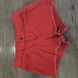 Old Navy Red Frayed-Hem Denim Shorts